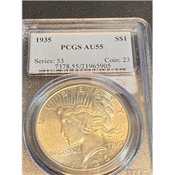 1935 AU 55 PCGS Peace Silver Dollar