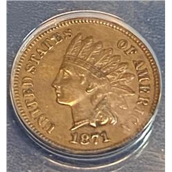 1871 XF AU  Indian Head Cent