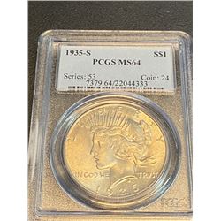 1935 s MS 64 PCGS Peace Silver Dollar