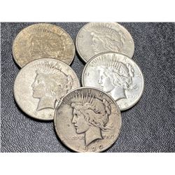 Lot of 5 - Peace Silver Dollars - Mixed - Casino ?