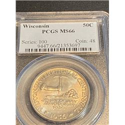 1936 MS 66 PCGS Wisconsin Half Dollar