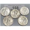 Image 1 : Lot of 5 VF-AU Grade Waking Liberty Halves