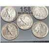 Image 2 : Lot of 5 VF-AU Grade Waking Liberty Halves