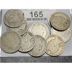 10 pcs. Barber Half Dollars - Mixed Date and Grade