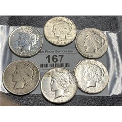 Lot of 5 Peace Silver Dollars