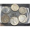 Image 1 : Lot of 5 Peace Silver Dollars