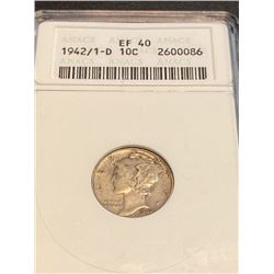 1942/1 D EF 40 ANACS Mercury Dime