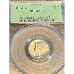 1942 d MS 66FB Mercury Dime OGH PCGS