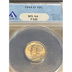 1944 d MS 64 FB ANACS Mercury Dime