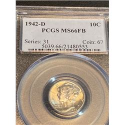 1942 D MS 66 FB PCGS Mercury Dime