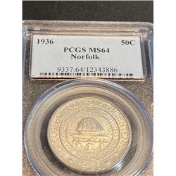 1936 MS 64 Norfolks PCGS Half Dollar