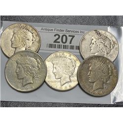 5 pcs. Peace Silver Dollars - Mixed Dates