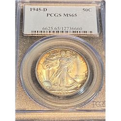 1945 d MS 65 PCGS Walking Liberty Half Dollar