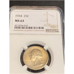 1934 MS 63 NGC Washington Quarter