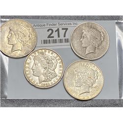 (4) Peace and Morgan Silver Dollar Lot