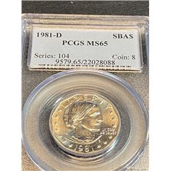 1981 d MS 65 PCGS SBA $1