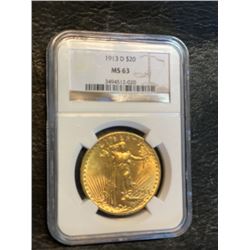 1913 d MS 63 NGC $20 Gold Saint Gaudens