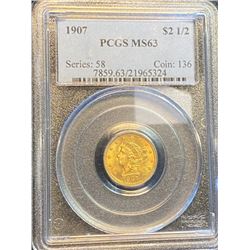 1907 MS 63 PCGS $2.5 Gold Liberty Coin