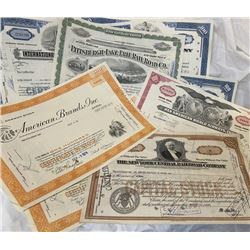 10 pcs. Airline-Railroad-Tobacco-Oil Stocks