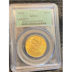 1907 ms 62 PCGS $10 Gold Liberty Coin