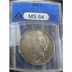 1925 MS 64 Peace Silver Dollar ANACS