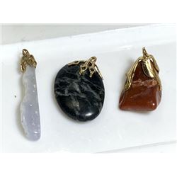 3 pcs. Polished Stone and Quartz Pendants
