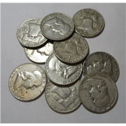 10 pcs. Franklin half Dollars 90% Silver