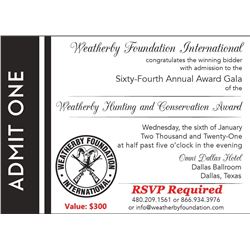A pair of tickets to the Weatherby Hunting and Conservation Awards