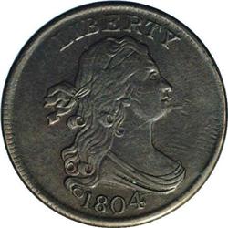 1804 1/2 C Spiked Chin. C-6, B-6, R.2 VF30 Uncertified 1804[1/2 C] Spiked Chin. C-6, B-6, R.2. Die S