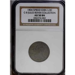 1804 1/2 C Spiked Chin. C-8, B-7, R.1 VF25. Die State 1804[1/2 C] Spiked Chin. C-8, B-7, R.1. Die St