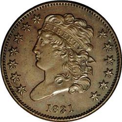 1831 1/2 C C-1, B-1, R.6 XF45 Uncertified. Die State 1 1831[1/2 C] Original C-1 or EO-5, B-1, R.6. D