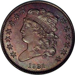 1831 1/2 C First Restrike. B-2, High R.5 PR63. Breen D 1831[1/2 C] First Restrike. PR-2b, B-2, High 