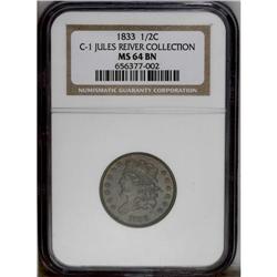 1833 1/2 C C-1, B-1, R.1 MS60. Die State 1. Large date 1833[1/2 C] C-1, B-1, R.1. Die State 1. MS64 