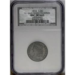 1833 1/2 C C-1, B-1, R.1 MS60. Die State 2. Large date 1833[1/2 C] C-1, B-1, R.1. Die State 2--Lacqu