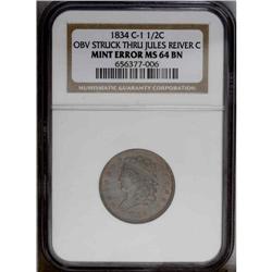 1834 1/2 C C-1, B-1, R.1 MS63. Die State 3. Tall, plai 1834[1/2 C] C-1, B-1, R.1. Die State 3. Obver
