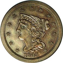 1845 1/2 C Second Restrike. B-3, R.6 PR60. Small date; 1845[1/2 C] Second Restrike. SR-22, B-3, R.6.