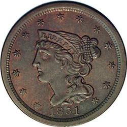 1851 1/2 C C-1, B-1, R.1 MS63. Die State 1. Small date 1851[1/2 C] C-1, B-1, R.1. Die State 1. MS64 