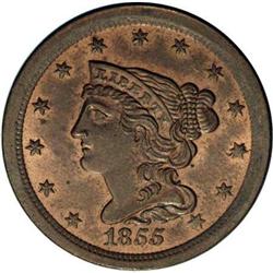 1855 1/2 C C-1, B-1, R.1 MS63. Die State 1. Small date 1855[1/2 C] C-1, B-1, R.1. Die State 1. MS63 