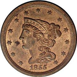 1855 1/2 C C-1, B-1, R.1 MS65. Die State 1. Small date 1855[1/2 C] C-1, B-1, R.1. Die State 1. MS65 