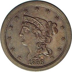 1856 1/2 C C-1, B-2, R.2 MS60. Die State 2. Small date 1856[1/2 C] C-1, B-2, R.2. Die State 2. MS64 
