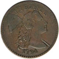 1794 1C Head of 1794. S-57, B-55, R.1. XF45 NGC. VF30 1794[1C] Head of 1794. S-57, B-55, R.1. XF45 N