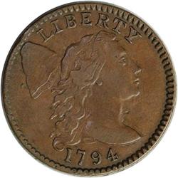 1794 1C Head of 1795. S-67, B-59, R.3. AU53 NGC. VF30 1794[1C] Head of 1795. S-67, B-59, R.3. AU53 N
