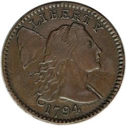 1794 1C Head of 1795. S-71, B-63, R.2. AU55 NGC. VF30 1794[1C] Head of 1795. S-71, B-63, R.2. AU55 N