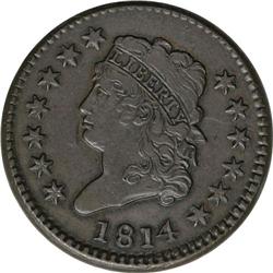 1814 1C Plain 4 AU50 NGC. S-295, R.1. Die State II. Pr 1814[1C] Plain 4. S-295, B-2, R.1. AU50 NGC. 