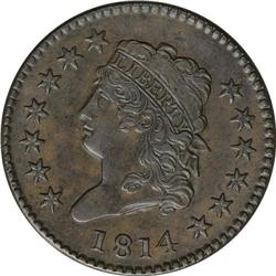 1814 1C Plain 4 AU55 NGC. S-295, R.1. Die State IV. Th 1814[1C] Plain 4. S-295, B-2, R.1. AU55 NGC. 