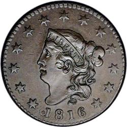 1816 1C AU58 NGC. N-4, Low R.3. The earliest die state 1816[1C] N-4, Low R.3. AU58 NGC. VF30 EAC.