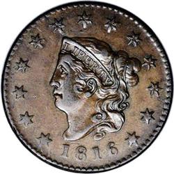 1816 1C AU55 NGC. N-5, Low R.3. Most easily attributed 1816[1C] N-5, Low R.3. AU55 NGC. VF30 EAC.