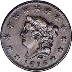 1816 1C AU53 NGC. N-6, R.2. The diagnostic three fused 1816[1C] N-6, R.2. AU53 NGC. XF40 EAC.