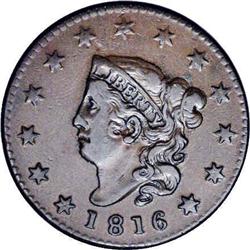 1816 1C VF35 NGC. N-7, R.1. This early die state shows 1816[1C] N-7, R.1. VF35 NGC. VF30 EAC.