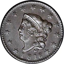 1816 1C AU55 NGC. N-8, R.1. This late die state shows 1816[1C] N-8, R.1. AU55 NGC. XF45 EAC.